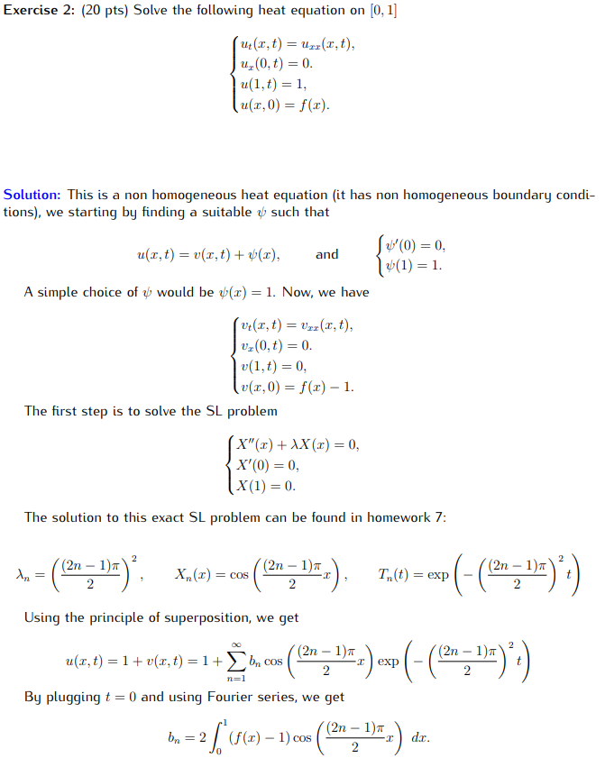 Solved Exercise 2: (20 Pts) Solve The Following Heat | Chegg.com