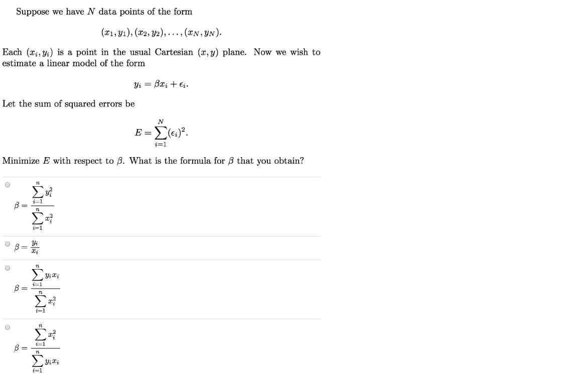 Solved Suppose we have N data points of the form (x1, y1), | Chegg.com