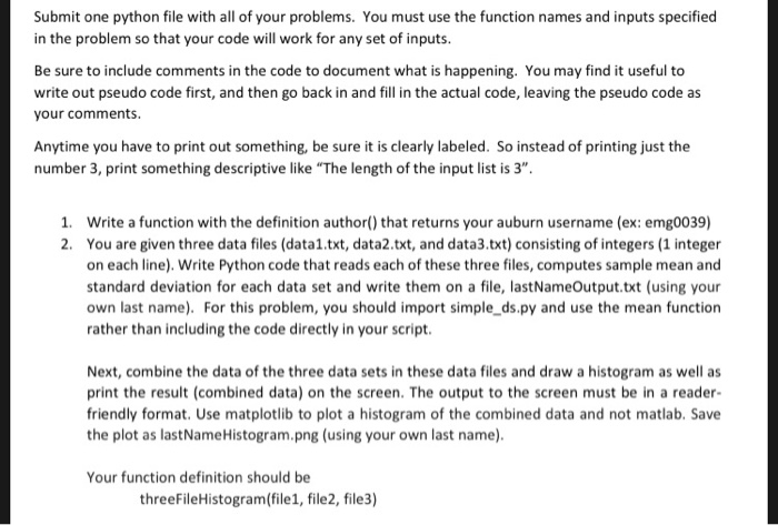 Solved Submit one python file with all of your problems. You | Chegg.com
