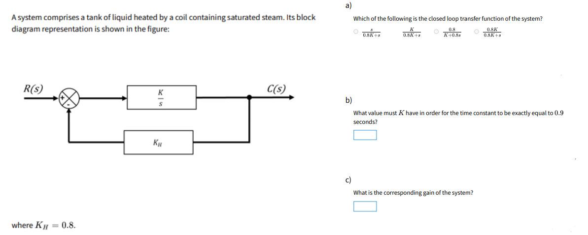 Solved a) A system comprises a tank of liquid heated by a | Chegg.com