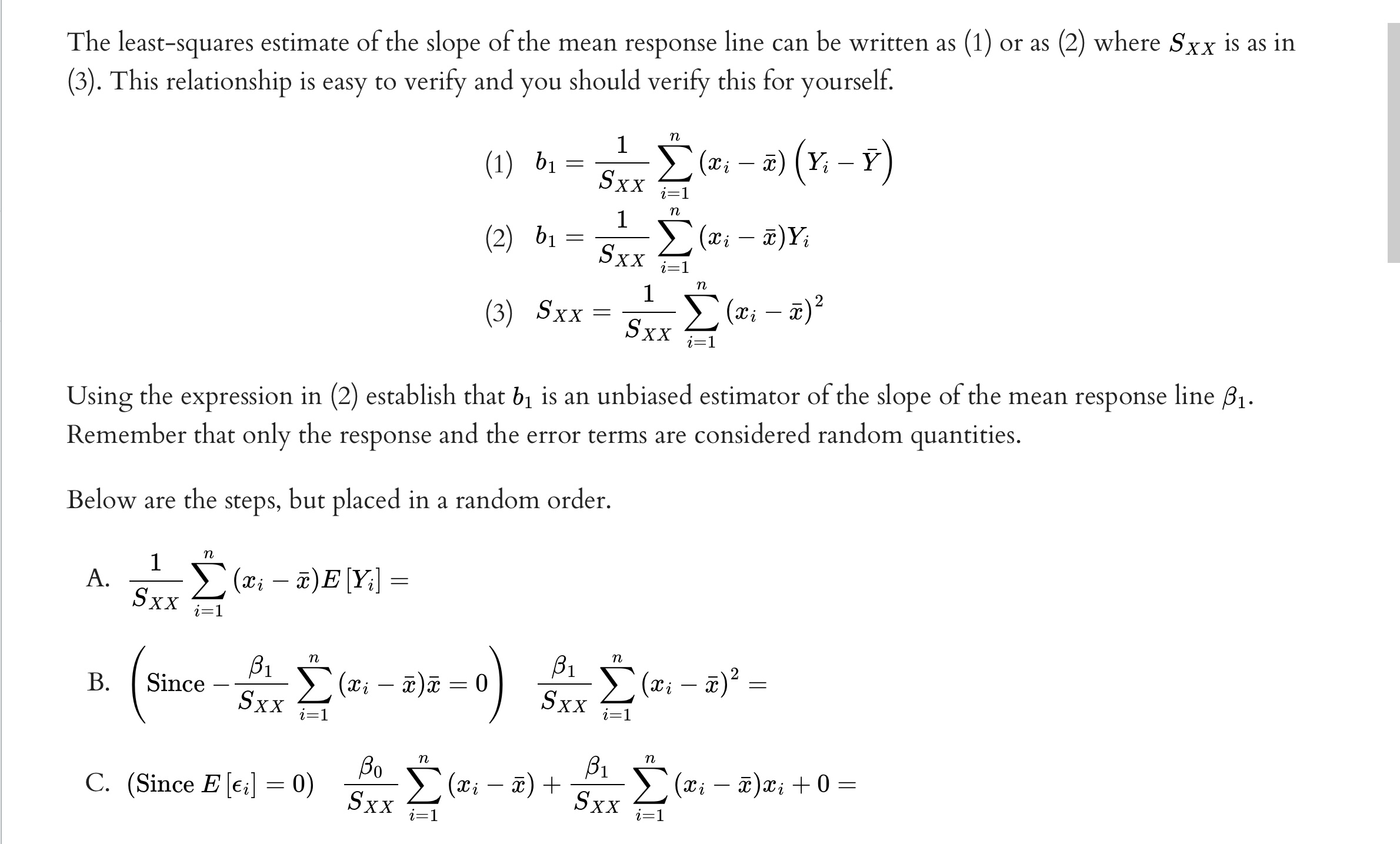 Solved The least-squares estimate of the slope of the mean | Chegg.com