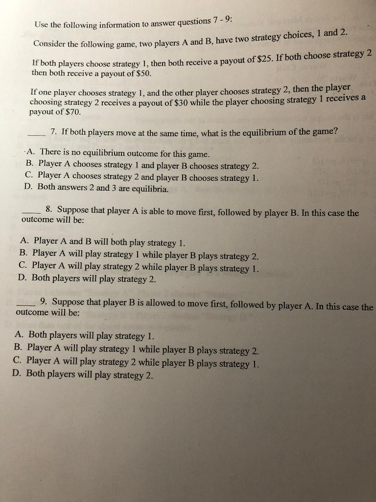 Solved Use the following information to answer questions 7 - | Chegg.com
