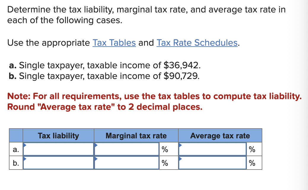 Solved Determine the tax liability, marginal tax rate, and | Chegg.com