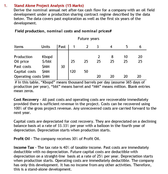 Solved Stand Alone Project Analysis (15 Marks) Derive the