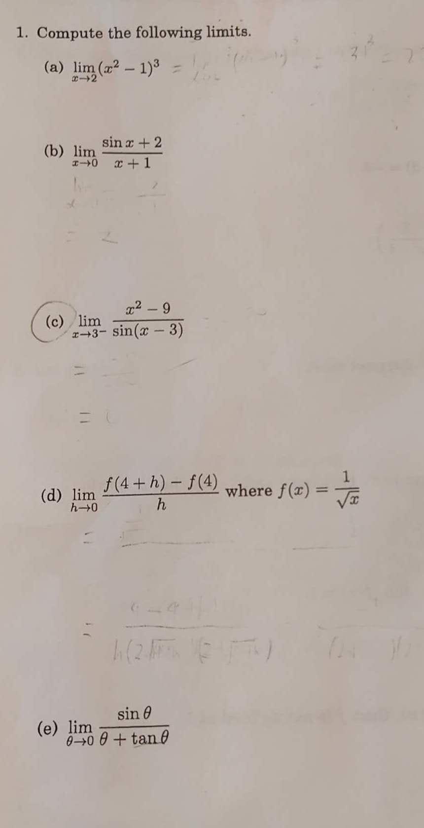 Solved 1 Compute The Following Limits A Limx→2x2−13 5051