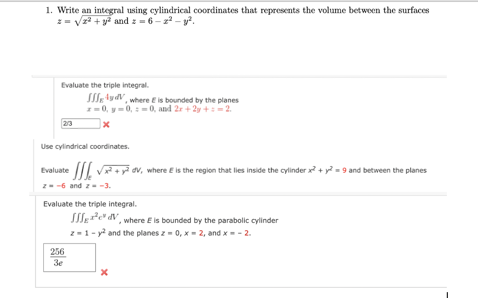 Solved 1 Write An Integral Using Cylindrical Coordinates Chegg Com