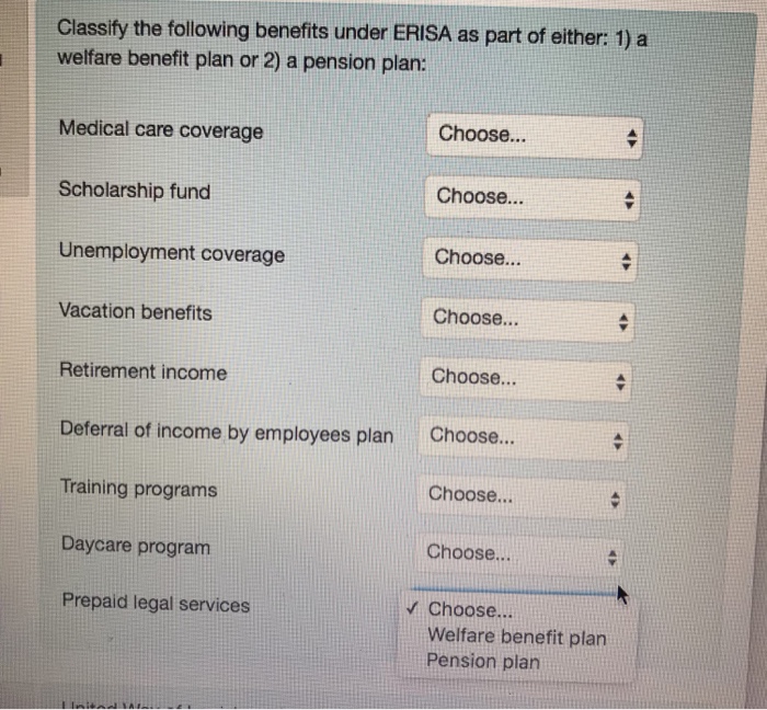Solved Classify the following benefits under ERISA as part