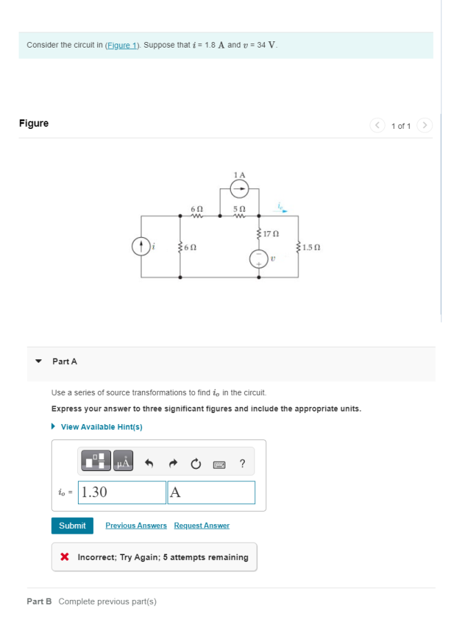 Solved Consider the circuit in Suppose that i=1.8 A and v=34 | Chegg.com