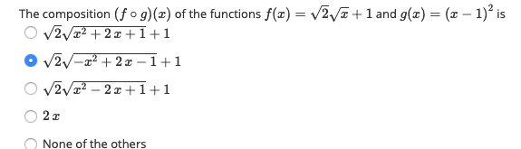 Solved The composition (fog)(x) of the functions f(x) = | Chegg.com