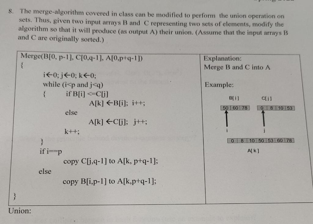 Solved 8. The Merge-algorithm Covered In Class Can Be | Chegg.com