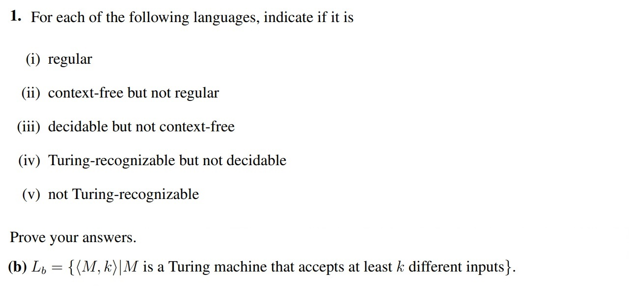 1. For each of the following languages, indicate if | Chegg.com