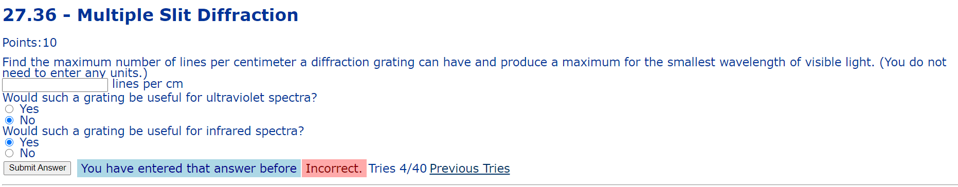 Solved 27.36 - Multiple Slit Diffraction Points:10 Find the | Chegg.com