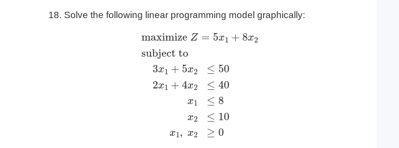 Solved 18. Solve The Following Linear Programming Model | Chegg.com