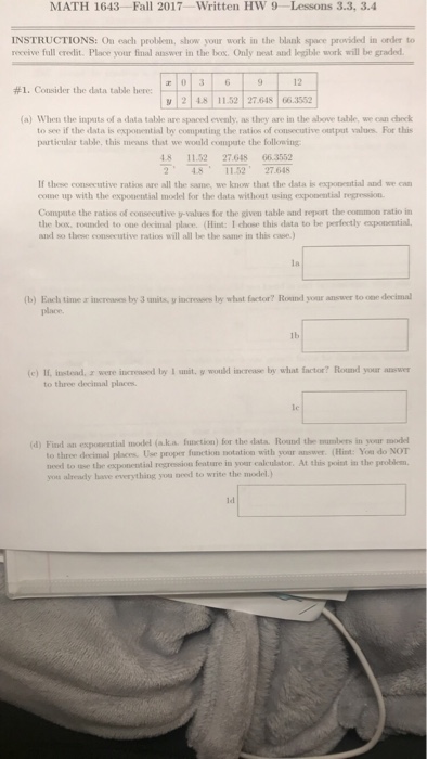 MATH 1643-Fall 2017-Written HW 9 -Lessons 3.3, 3.4 | Chegg.com