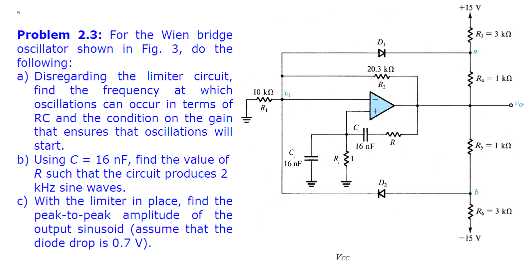 Solved Problem 2.3 For the Wien bridge oscillator shown in