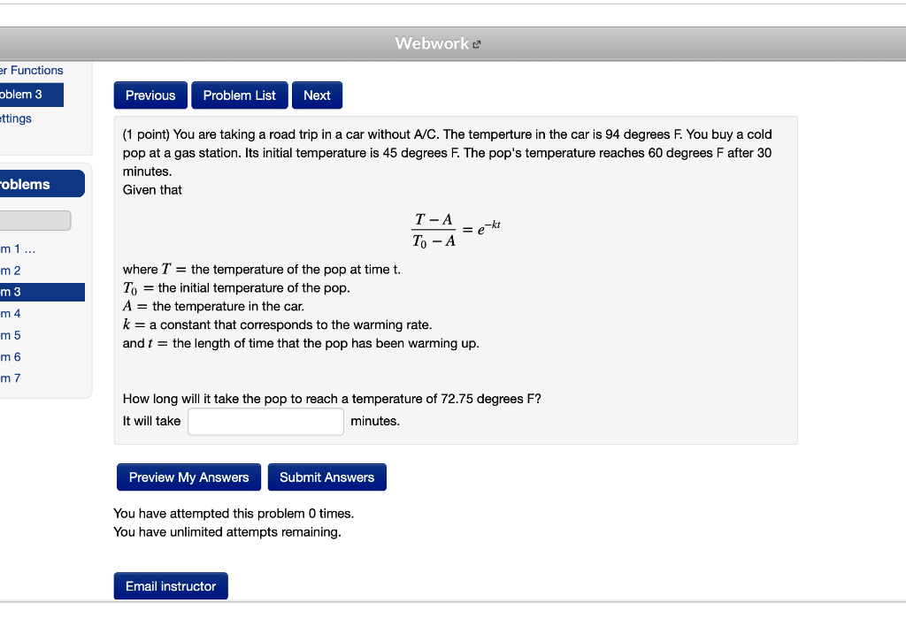 Solved Webwork e er Functions oblem 3 Previous Problem List | Chegg.com