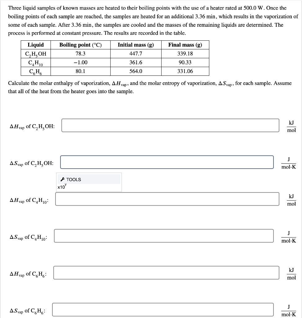 Solved Three liquid samples of known masses are heated to | Chegg.com