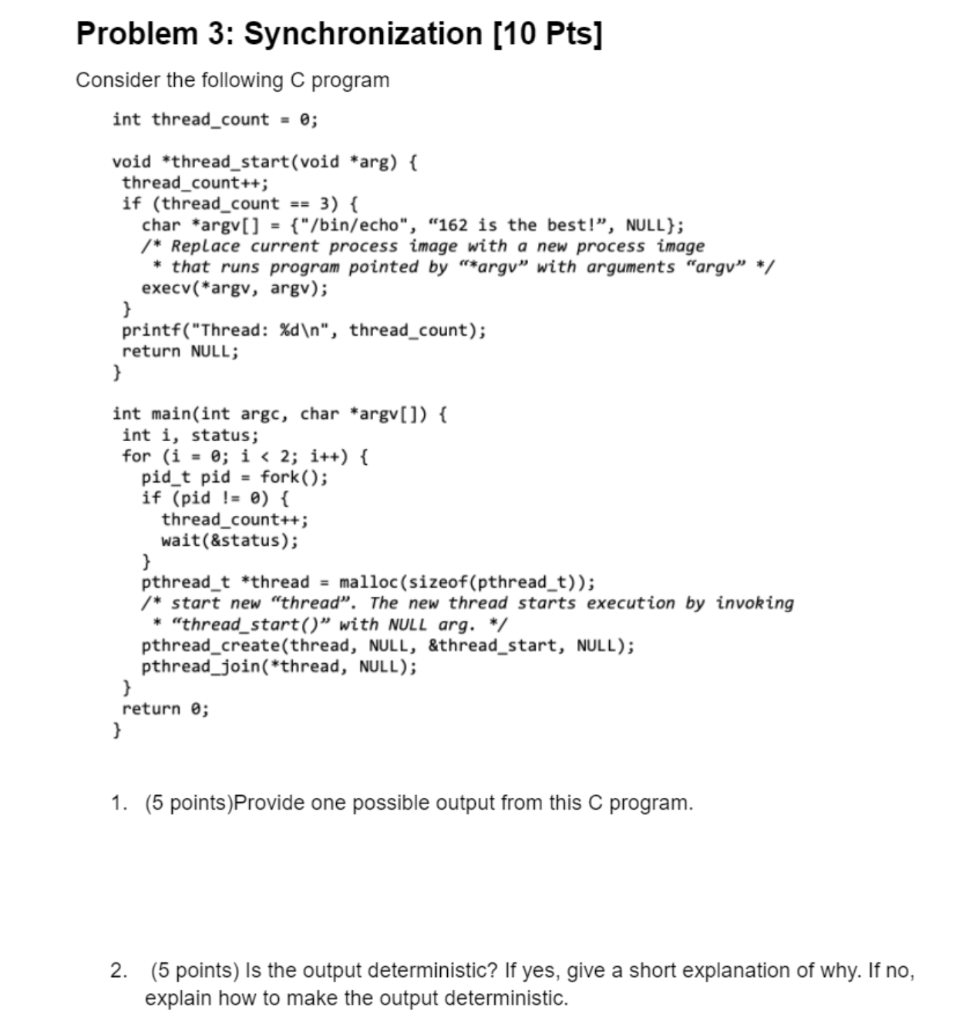 Solved Problem 3: Synchronization (10 Pts] Consider the | Chegg.com