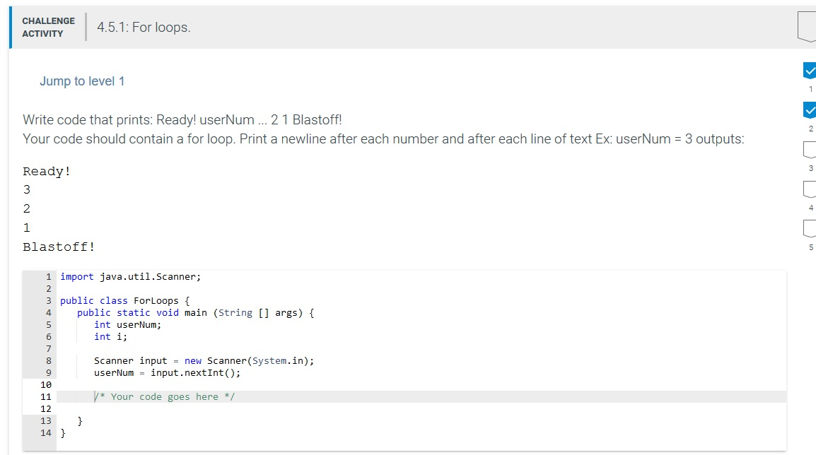 D Challenge Activity 4 5 1 For Loops Jump To Level Chegg 