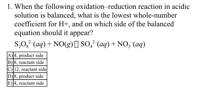 Solved 1. When the following oxidation-reduction reaction in | Chegg.com