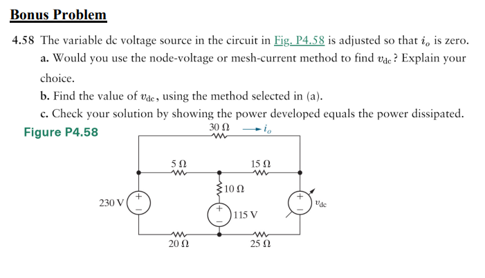 Solved Bonus Problem 4.58 The variable dc voltage source in | Chegg.com