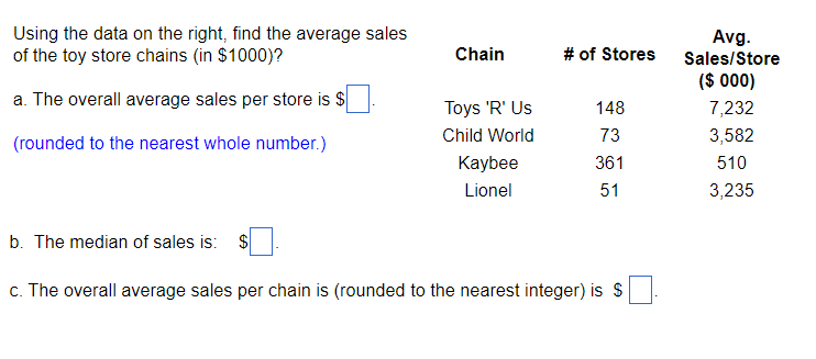 Solved ,Using the data on the right, find the average sales | Chegg.com