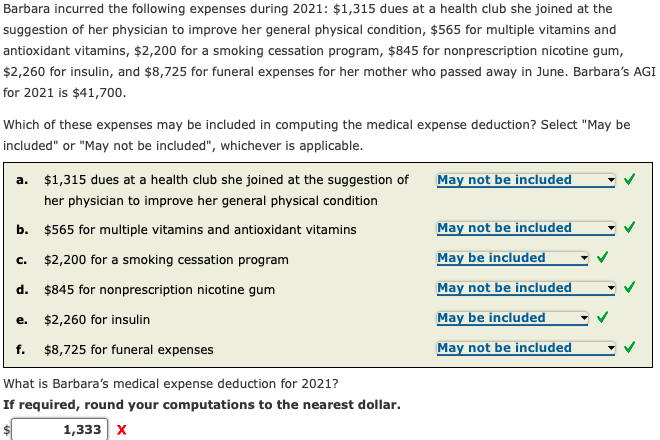 Solved What is Barbara's medical expense deduction for 2021?