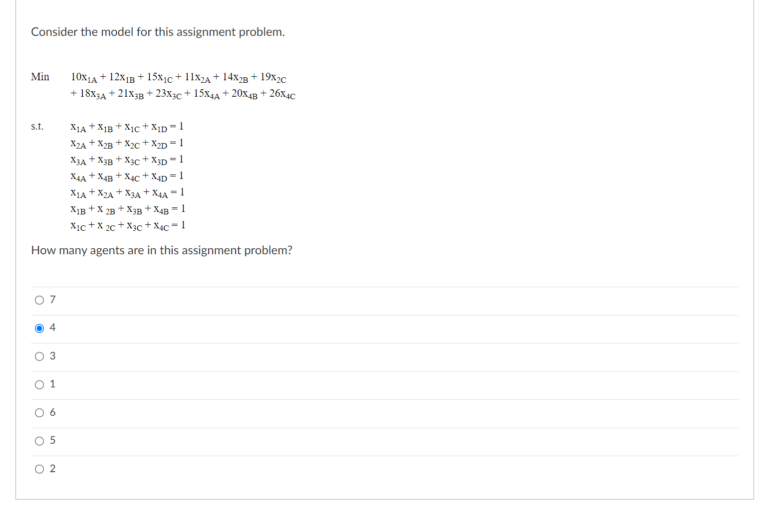 Solved Consider the model for this assignment problem. Min | Chegg.com