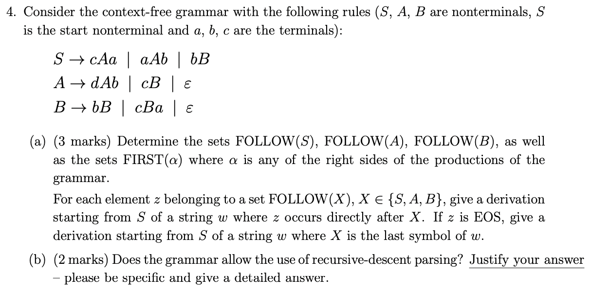 Solved 4. Consider The Context-free Grammar With The | Chegg.com