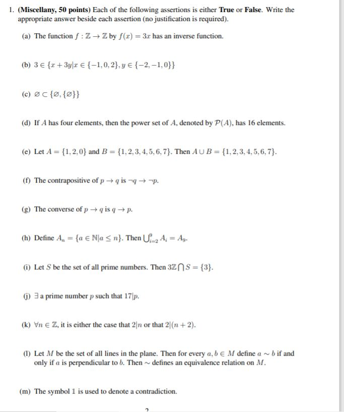 Solved 1 Miscellany 50 Points Each Of The Following A Chegg Com