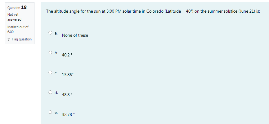 Solved The altitude angle for the sun at 3:00PM solar time | Chegg.com