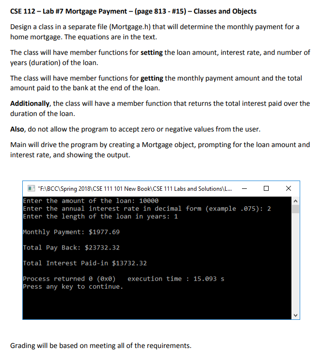 CSE 112-Lab #7 Mortgage Payment-page 813-#15)-Classes | Chegg.com