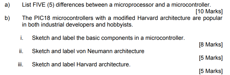 Solved a) List FIVE (5) differences between a microprocessor | Chegg.com