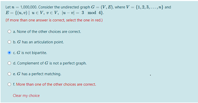 Solved Let n = 1,000,000. Consider the undirected graph G = | Chegg.com