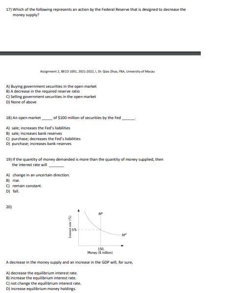 Solved 17) Which of the following represents an action by | Chegg.com