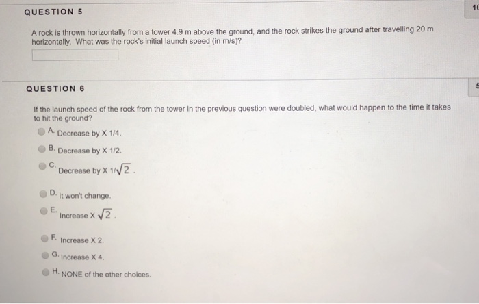 Solved 10 QUESTION 5 A rock is thrown horizontally from a | Chegg.com