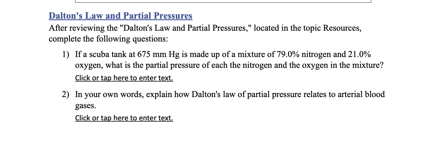 Solved Dalton's Law and Partial Pressures After reviewing | Chegg.com