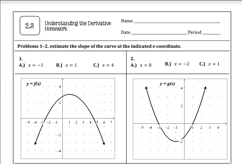 understanding the derivative homework 2.3