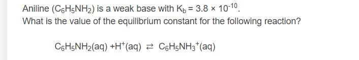 Solved Aniline (C6H5NH2) is a weak base with Kb=3.8×10−10. | Chegg.com