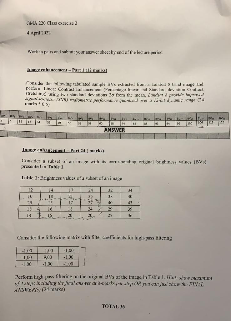 GMA 220 Class exercise 2 4 April 2022 Work in pairs | Chegg.com