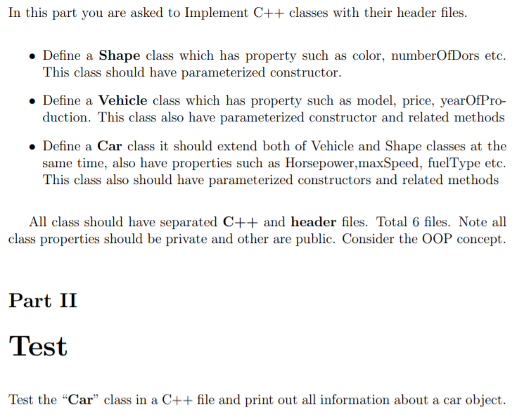 Solved In this part you are asked to Implement C++ classes | Chegg.com