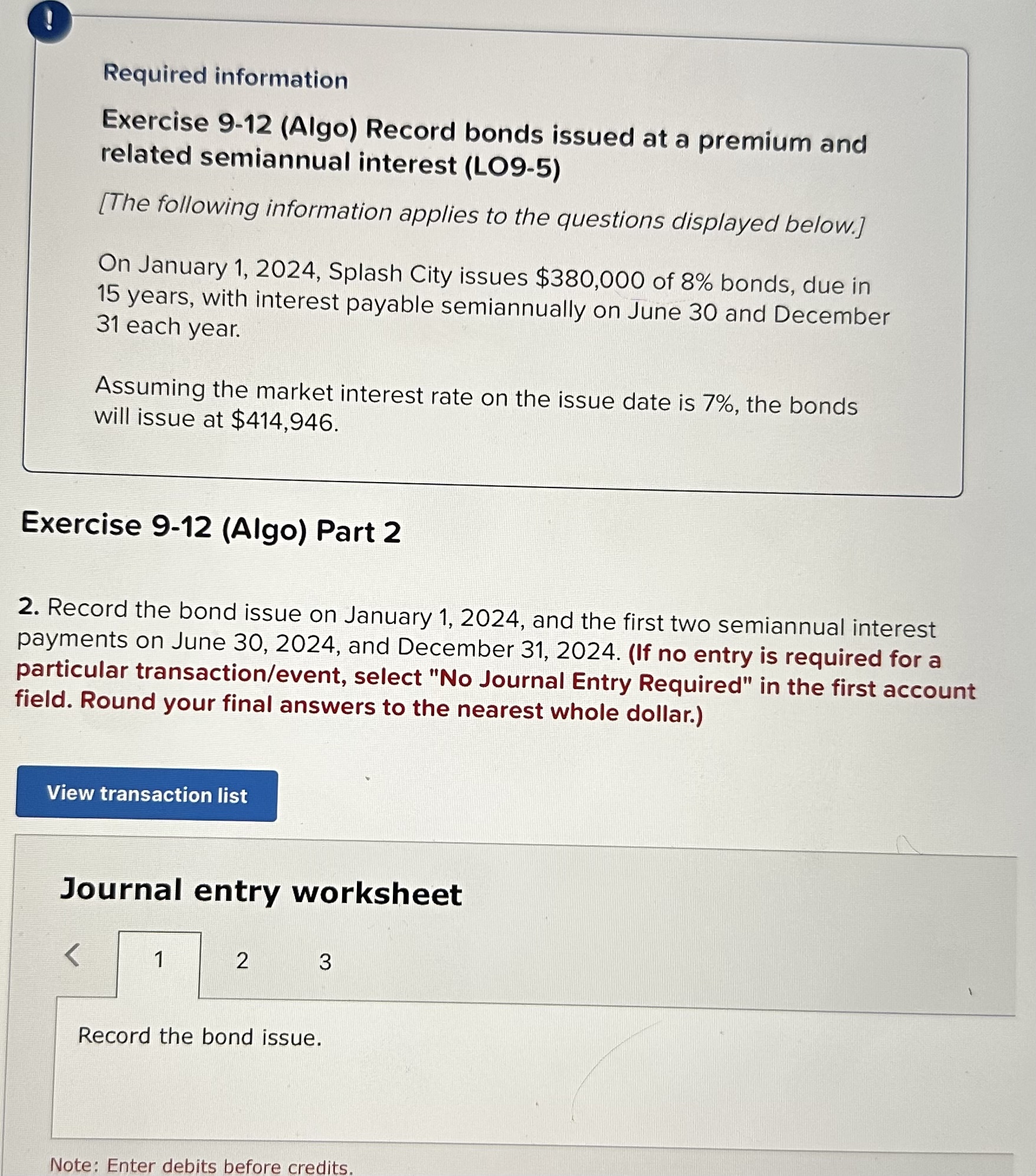 Solved Required Information Exercise 9-12 (Algo) Record | Chegg.com