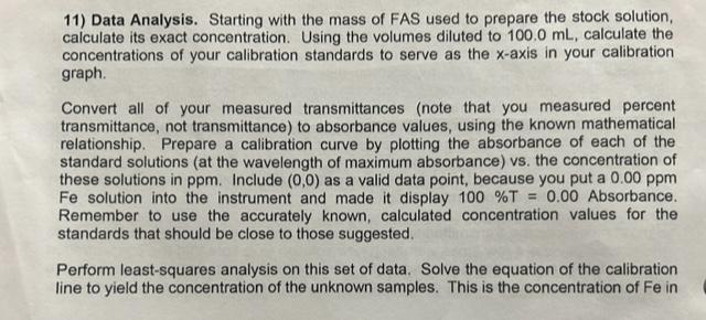 Solved 11) Data Analysis. Starting with the mass of FAS used | Chegg.com