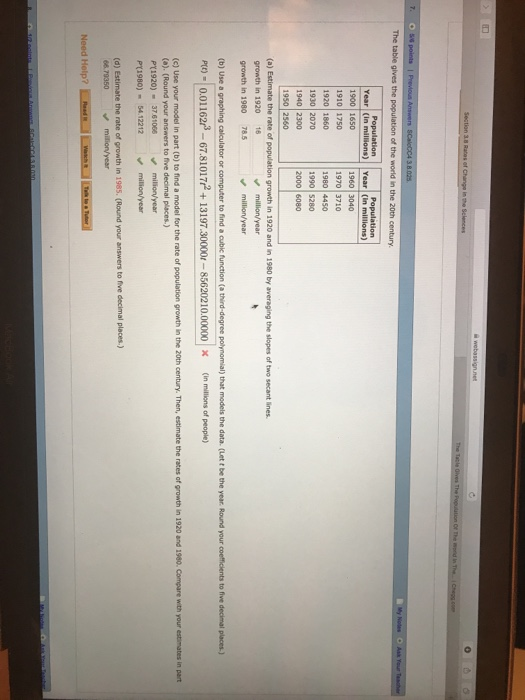 Solved The table gives the population of the world in the | Chegg.com