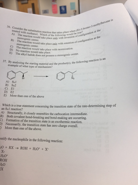 Solved Consider the substitution reaction that takes place | Chegg.com