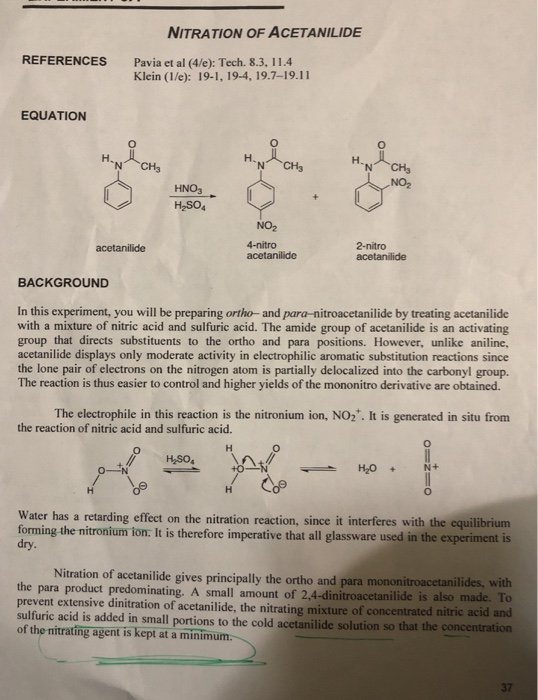 Solved NITRATION OF ACETANILIDE REFERENCES Pavia Et Al | Chegg.com