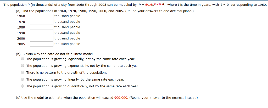 Solved The population P (in thousands) of a city from 1960 | Chegg.com