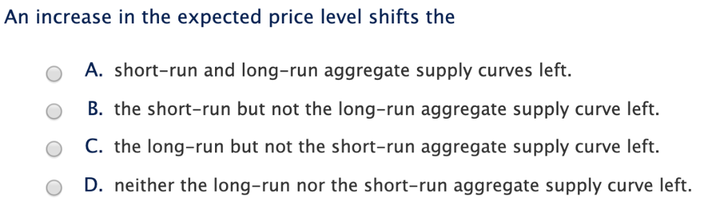 Solved An increase in the expected price level shifts the O | Chegg.com