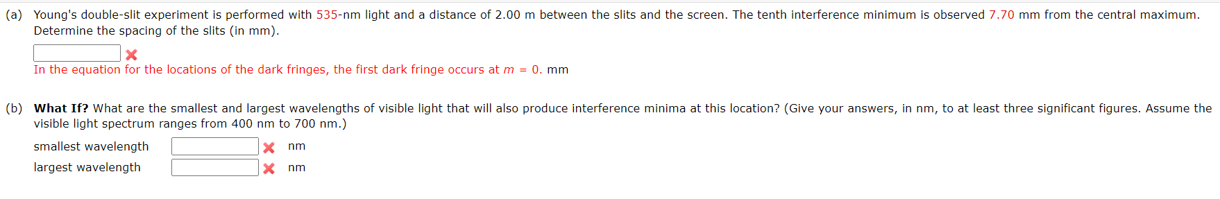 Solved Determine the spacing of the slits (in mm ).XIn the | Chegg.com