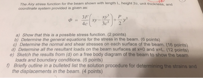 Solved The Airy stress function for the beam shown with | Chegg.com